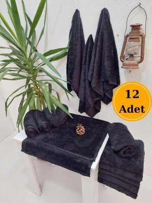 12'li Mikrofiber Kuaför Havlusu Siyah 50x90 | Boya Tutmayan Profesyonel Havlu Seti