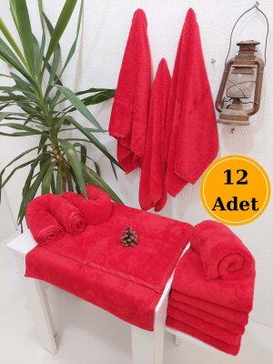 12'li Mikrofiber Kuaför Havlusu Kırmızı 50x90 | Boya Tutmayan Profesyonel Havlu Seti