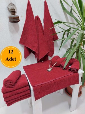 12'li Bordo Berber Havlusu Kuaför Havlusu 50x90 | Profesyonel Saç Kurutma Havlusu Ekonomik Set