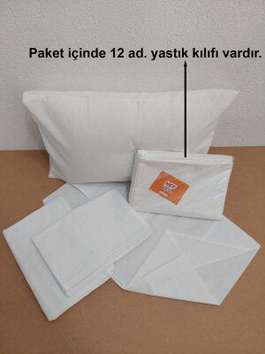12'li Otel Yastık Kılıfı Beyaz 50x70 cm | Ekonomik Kapaklı Pamuklu Dayanıklı Yastık Kılıfı Seti
