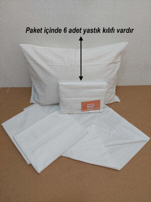 6'lı Otel Yastık Kılıfı Beyaz 50x70 cm | Yollu Pamuk Saten Kapaklı Otel Tekstili