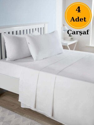Otel Tipi Çarşaf 4'lü Set Beyaz 180x235 cm | Lastiksiz Ekonomik Tek Kişilik Çarşaf