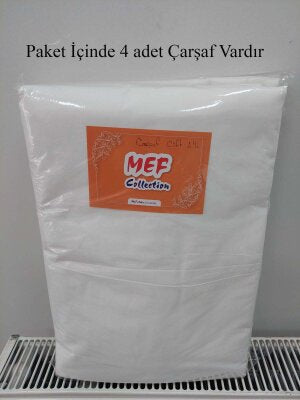 Otel Tipi Çarşaf 4'lü Set Beyaz 235x260 cm | Lastiksiz Ekonomik Çift Kişilik Çarşaf