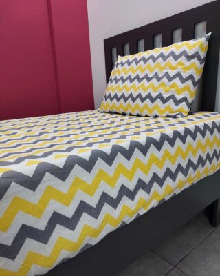 Zigzag Sarı Lastikli Çarşaf Seti Tek Kişilik | Kaymaz, Solmaya Dayanıklı