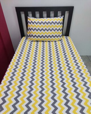 Zigzag Sarı Lastikli Çarşaf Seti Tek Kişilik | Kaymaz, Solmaya Dayanıklı