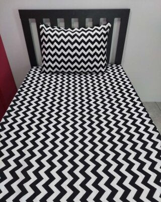 Zigzag Siyah Lastikli Çarşaf Seti Tek Kişilik | Kaymaz, Solmaya Dayanıklı