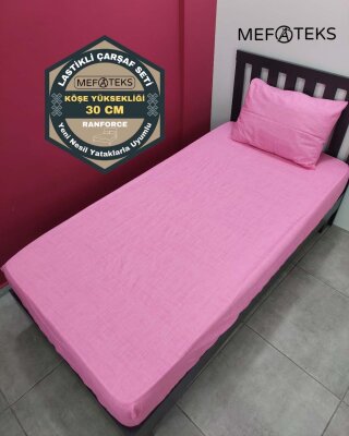 Pembe Fırça Desen Lastikli Çarşaf Seti Tek Kişilik | Kaymaz, Solmaya Dayanıklı