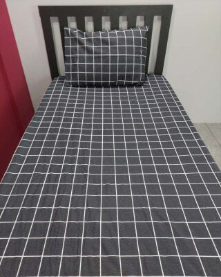 Kareli Siyah Lastikli Çarşaf Seti Tek Kişilik | Kaymaz, Solmaya Dayanıklı