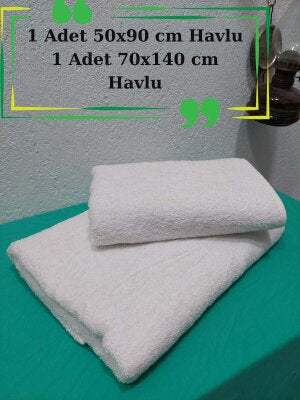 Orta Boy Banyo Havlu Seti Beyaz 2'li | %100 Pamuklu Yumuşak ve Kalın Vücut ve Baş  Havlusu